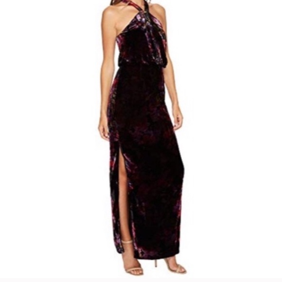Aidan Mattox Dresses & Skirts - Aidan Mattox Printed Velvet Halter Gown